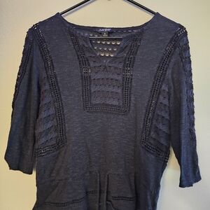 Lucky Brand Navy Crochet Blouse